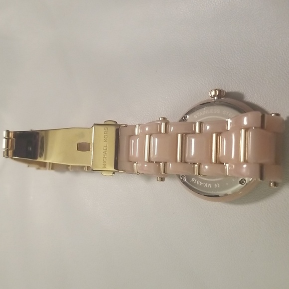 Women's Michael Kors Stainless Steel Pink Resin & Goldtone Link Bracelet Band - Picture 5 of 11